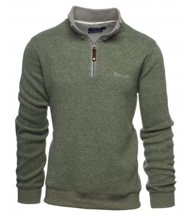 Pull col zippe ethnic blue tilleul