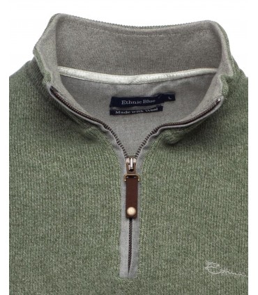 Pull col zippe ethnic blue tilleul