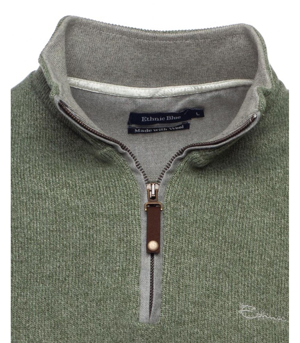 Pull col zippe ethnic blue tilleul