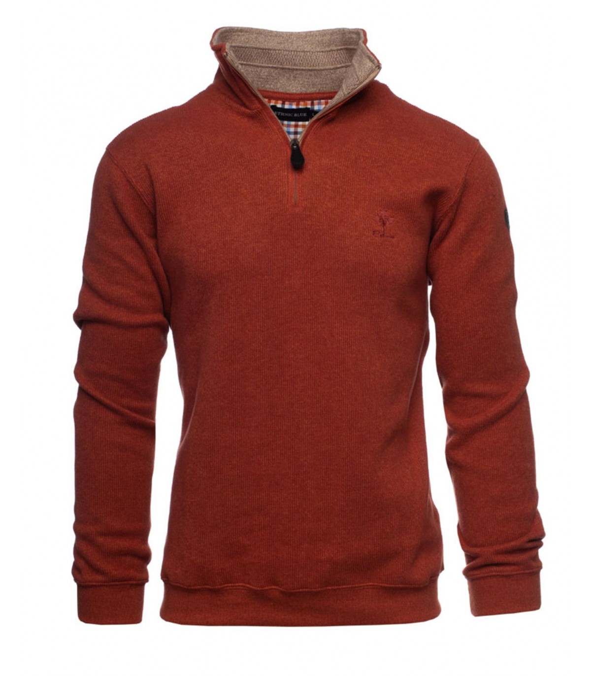 Pull col zippe ethnic blue rouille