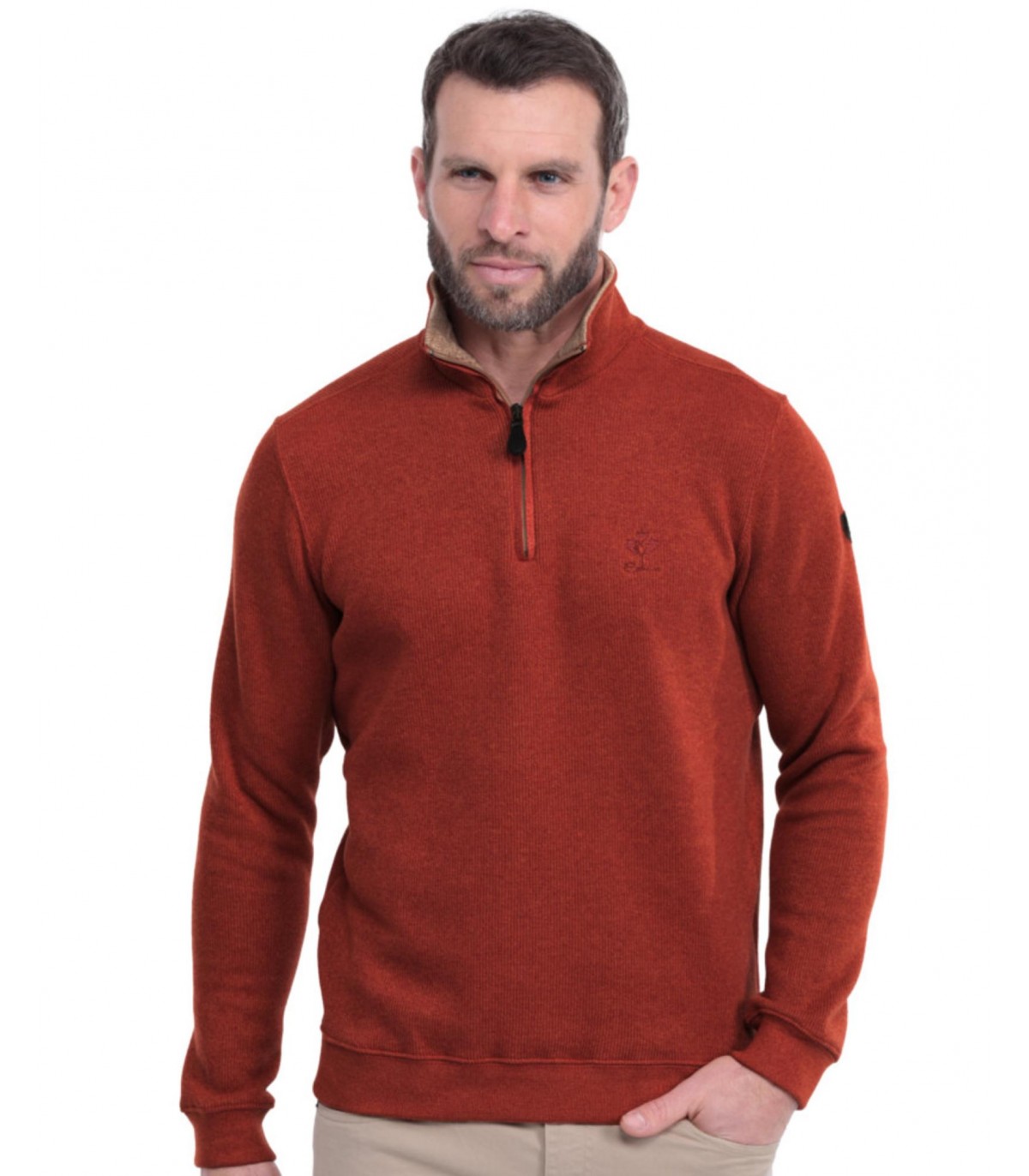 Pull col zippe ethnic blue rouille