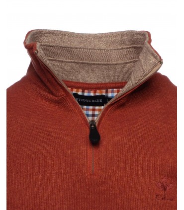Pull col zippe ethnic blue rouille