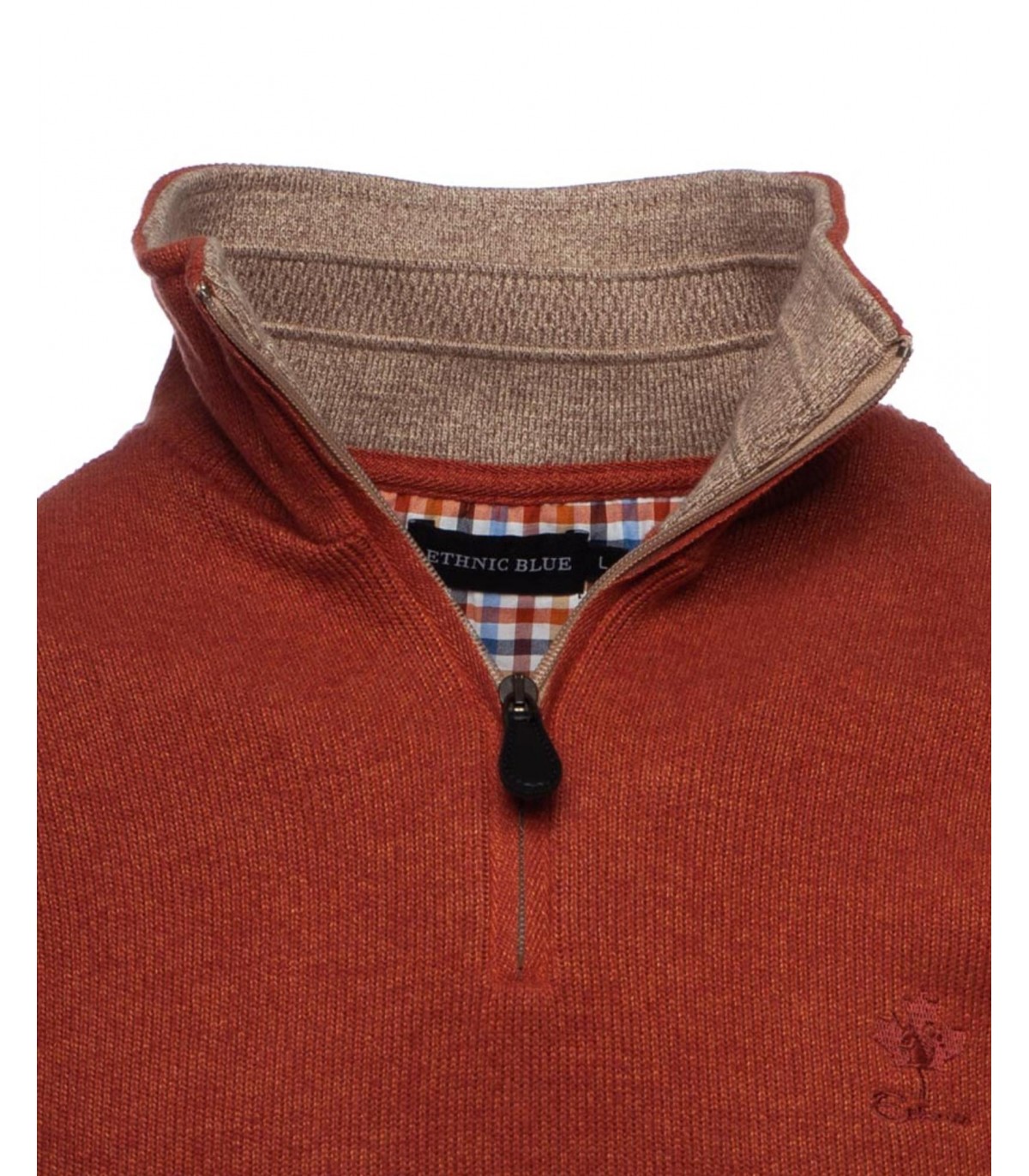 Pull col zippe ethnic blue rouille