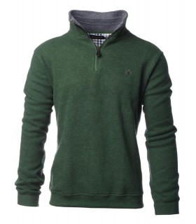 Pull col zippe ethnic blue vert sapin