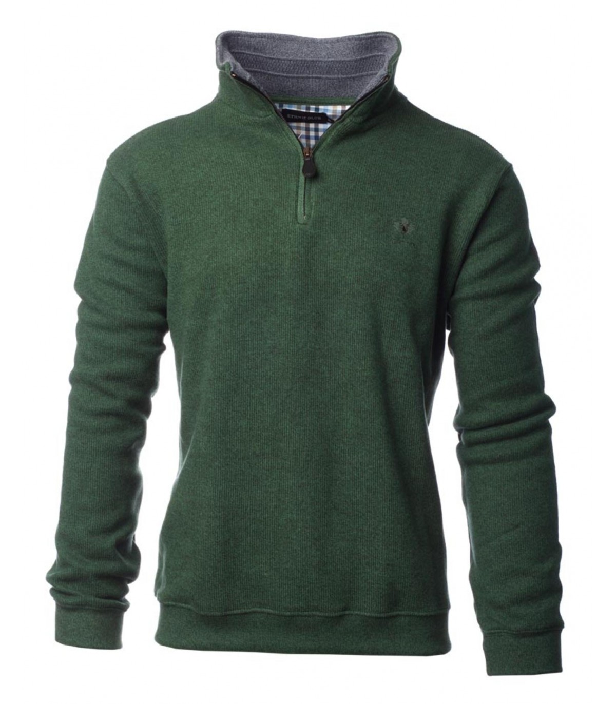 Pull col zippe ethnic blue vert sapin