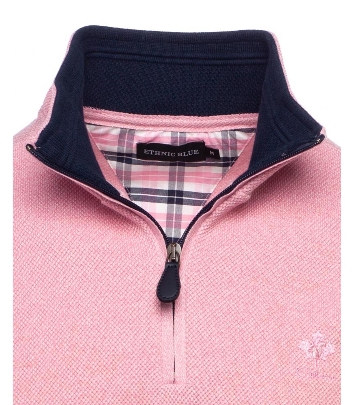 Pull col zippe ethnic blue rose