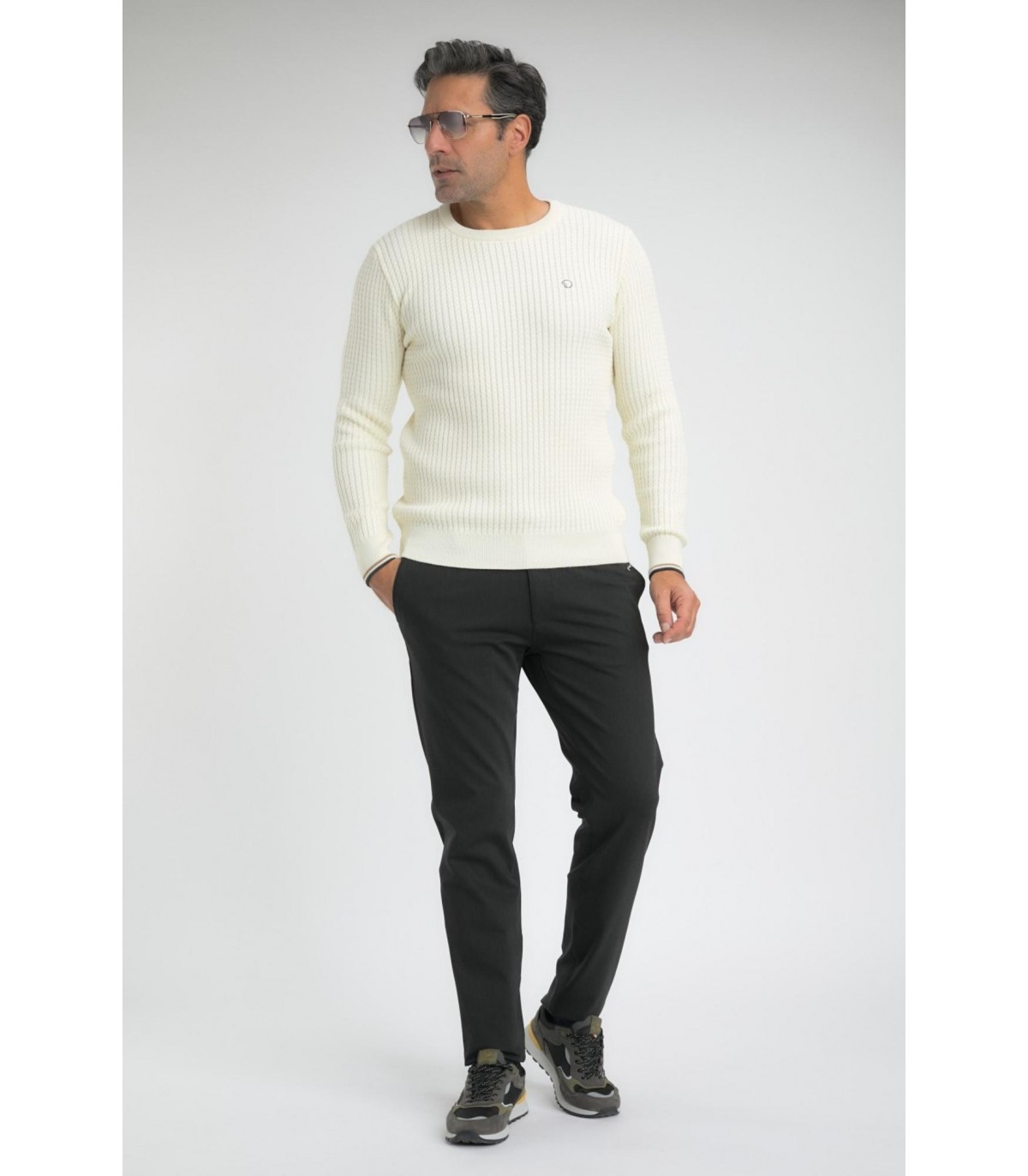 Pull col rond benson & cherry ecru