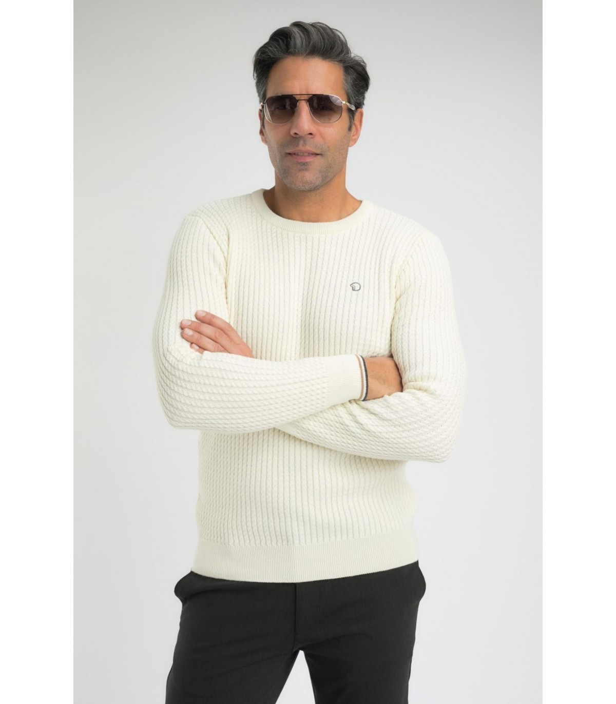 Pull col rond benson & cherry ecru