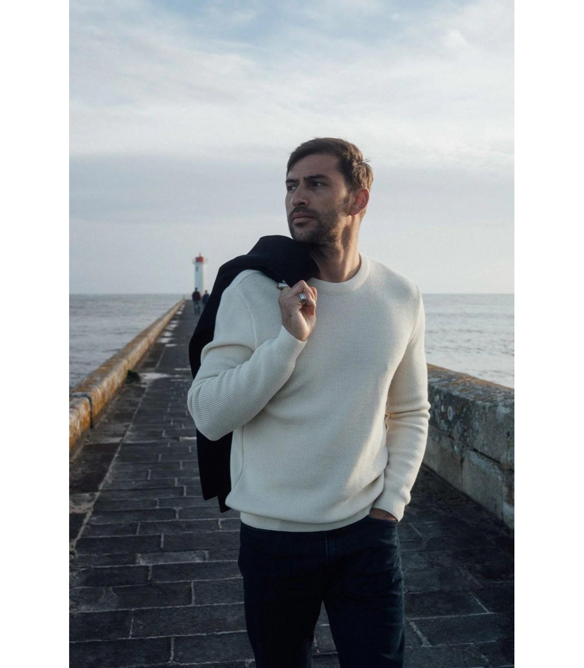 Pull col rond royal mer 0004ecru