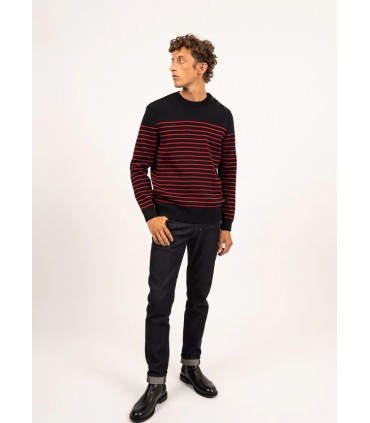 Pull col rond saint-james j6-navy/rouge