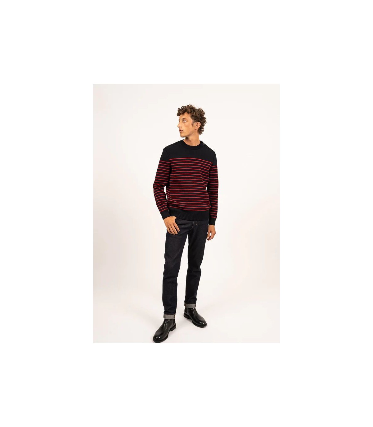 Pull col rond saint-james j6-navy/rouge