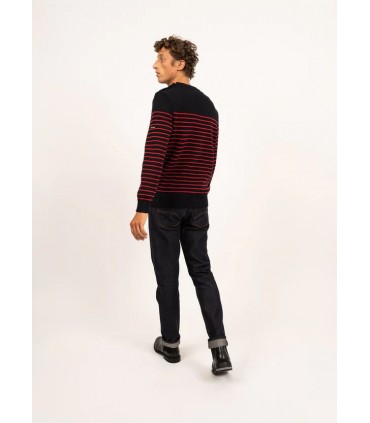 Pull col rond saint-james j6-navy/rouge