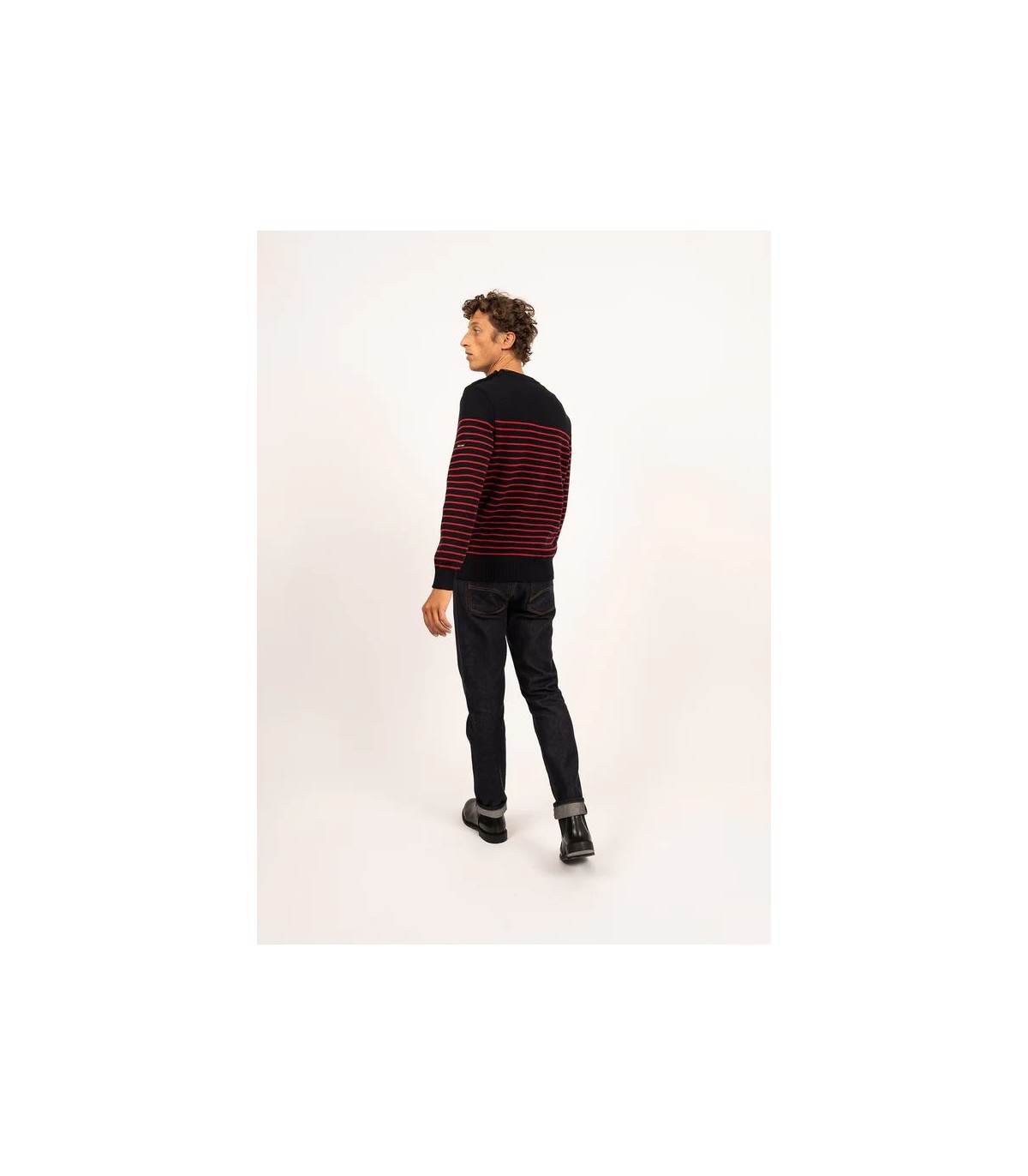 Pull col rond saint-james j6-navy/rouge