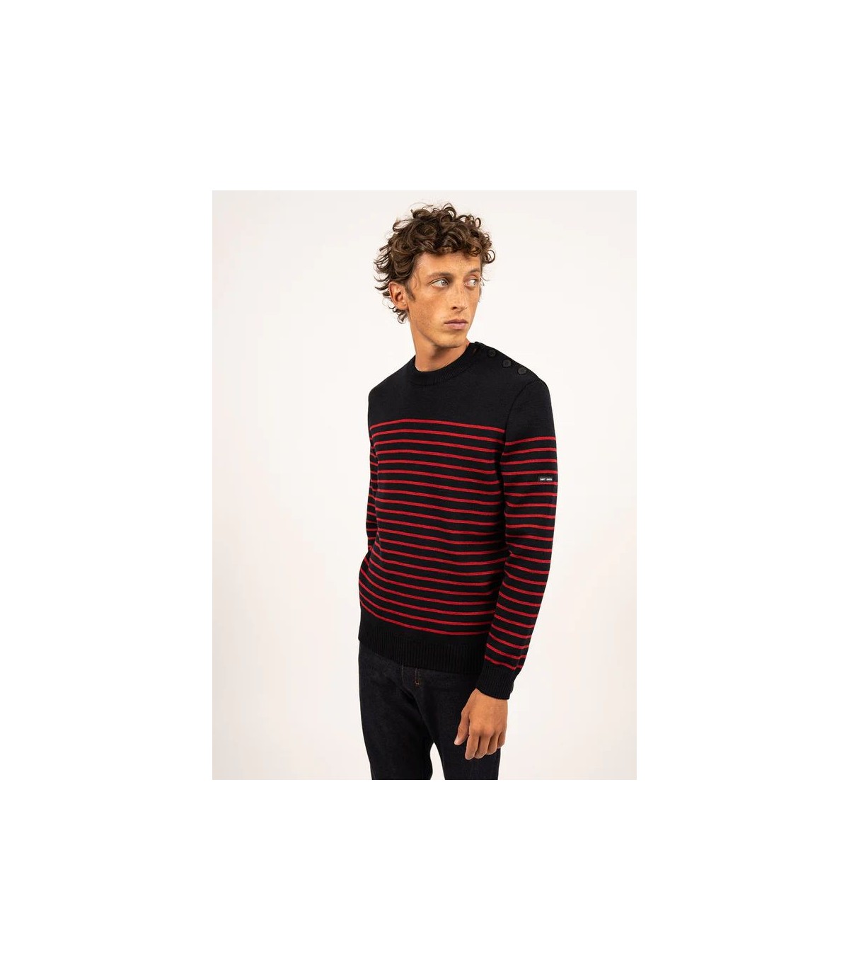 Pull col rond saint-james j6-navy/rouge
