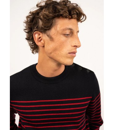 Pull col rond saint-james j6-navy/rouge