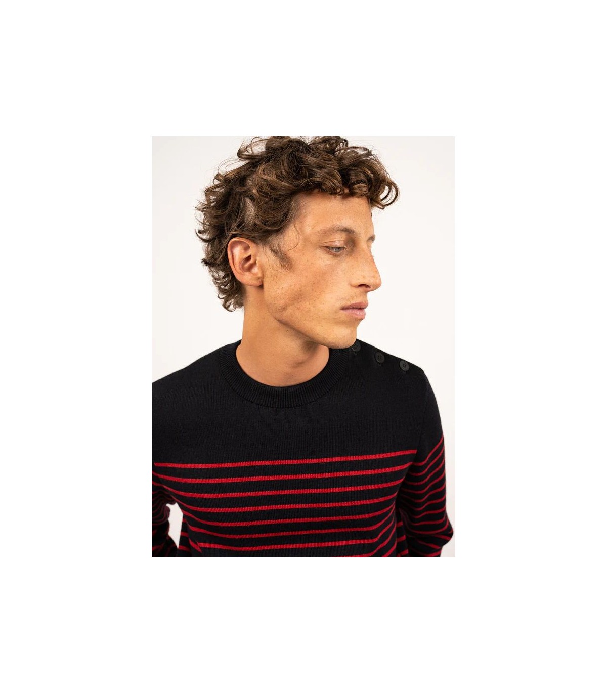 Pull col rond saint-james j6-navy/rouge
