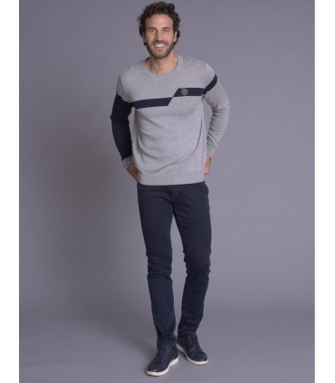 Pull col rond delahaye 738gris