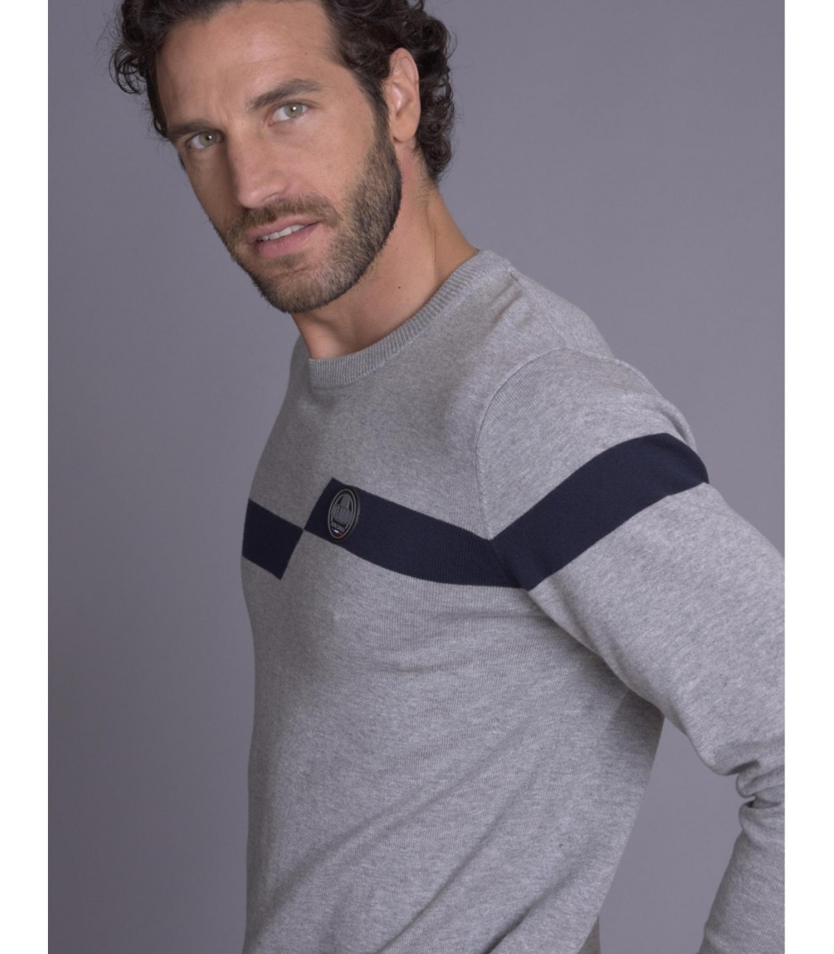 Pull col rond delahaye 738gris