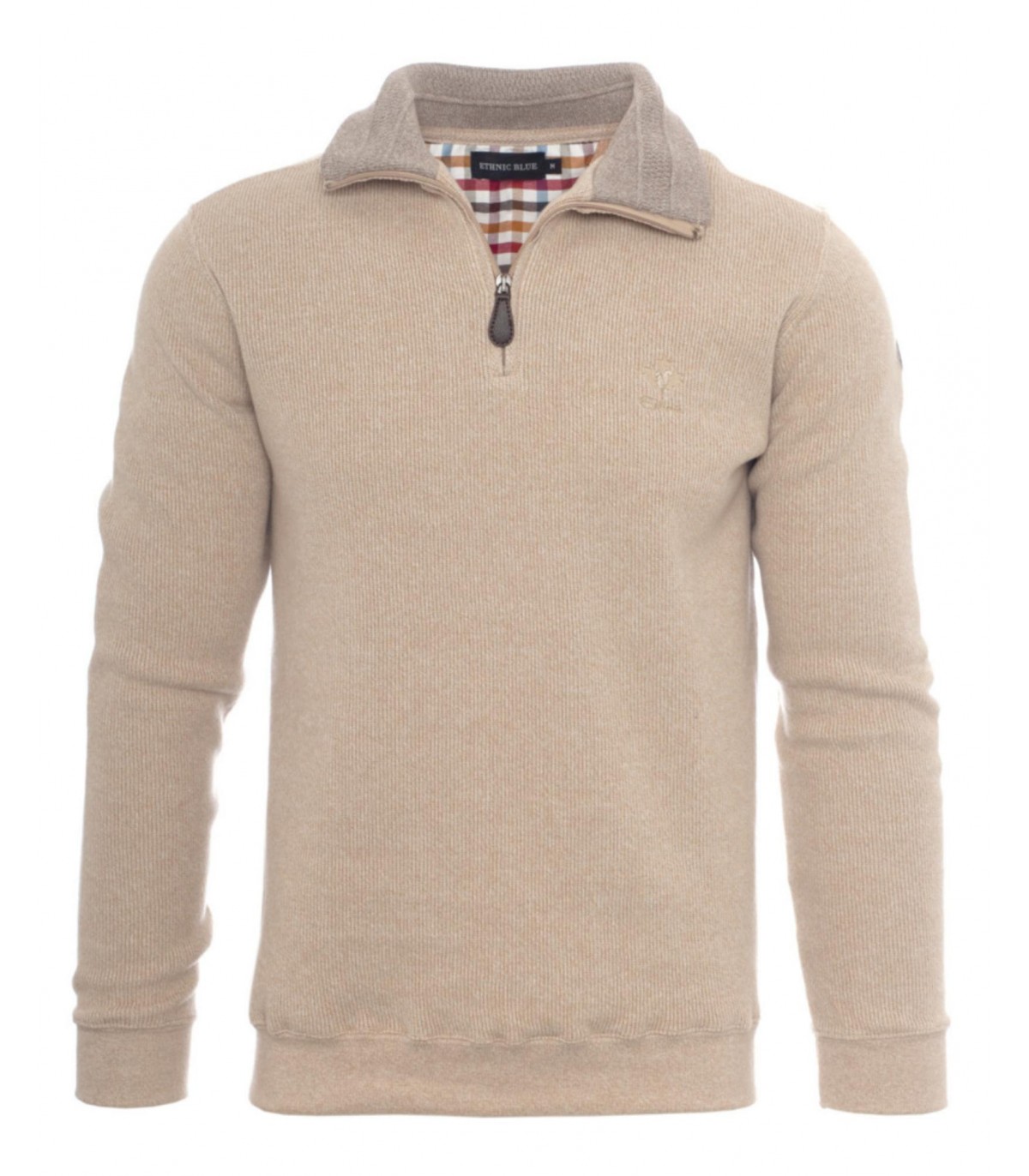 Pull col zippe ethnic blue beige