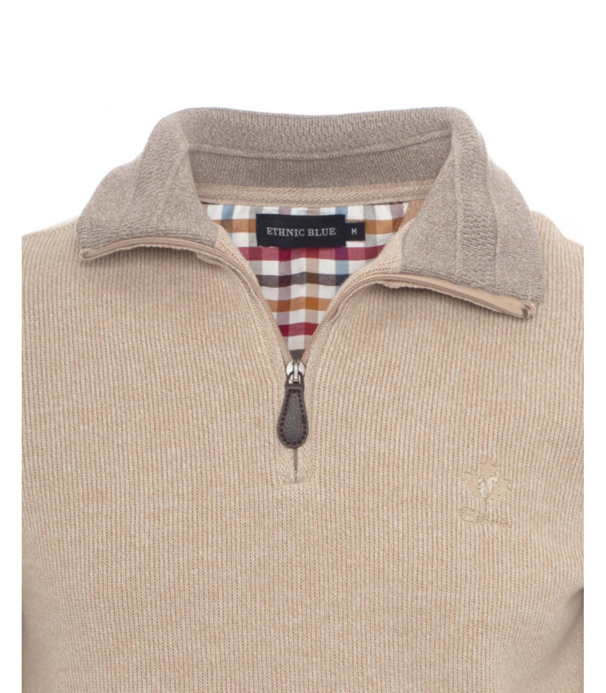Pull col zippe ethnic blue beige