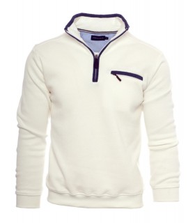 Pull col zippe ethnic blue blanc