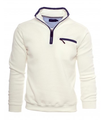 Pull col zippe ethnic blue blanc