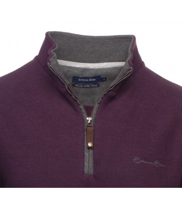 Pull col zippe ethnic blue prune