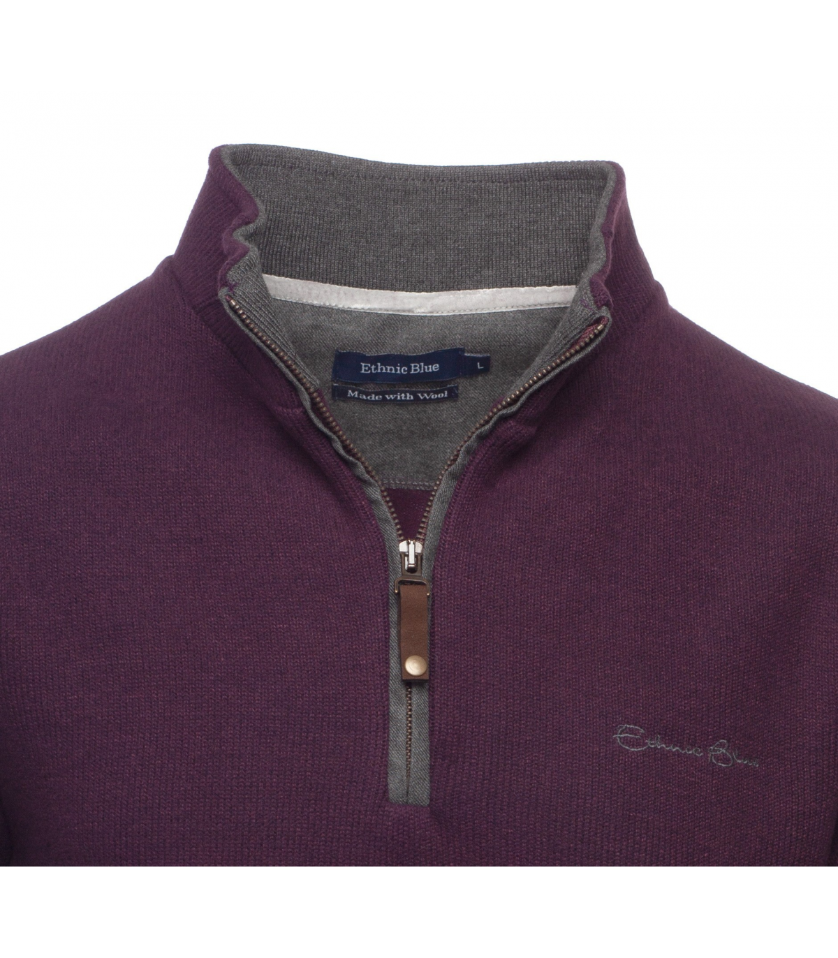 Pull col zippe ethnic blue prune