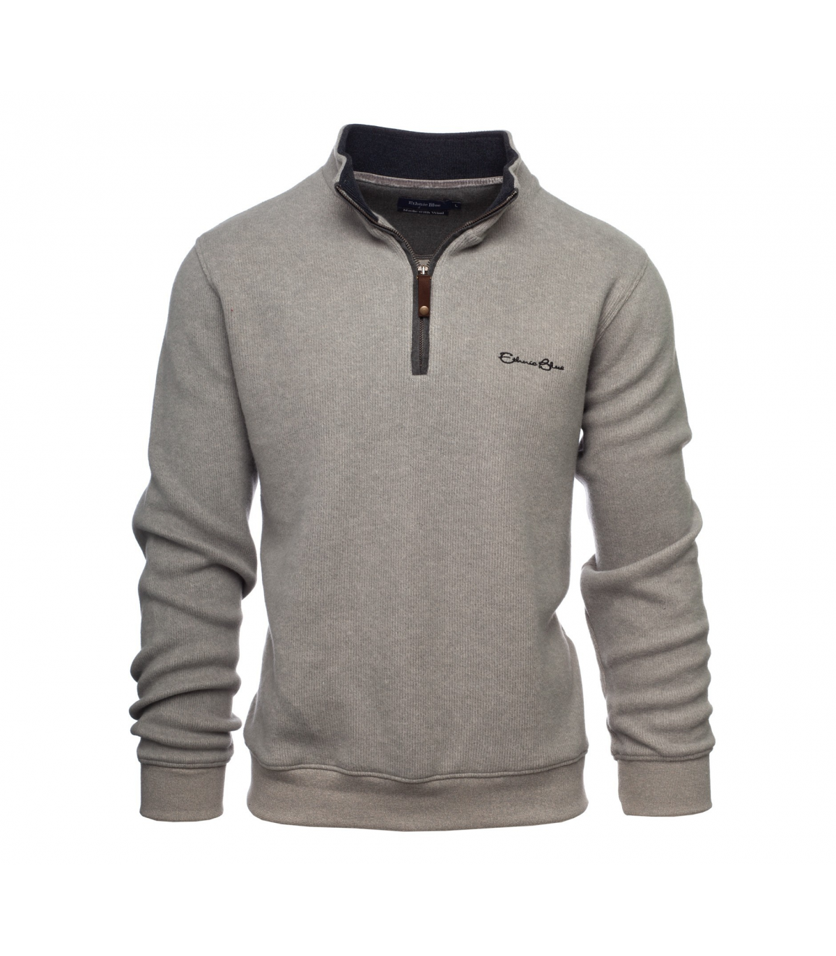Pull col zippe ethnic blue gris