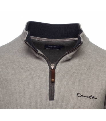Pull col zippe ethnic blue gris