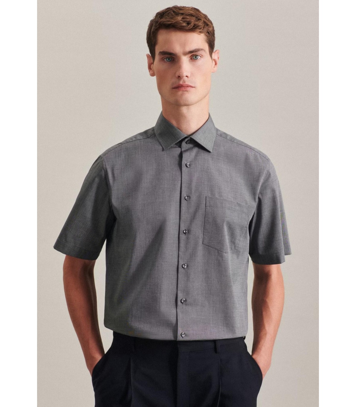 Chemise mc uni seidensticker 67gris