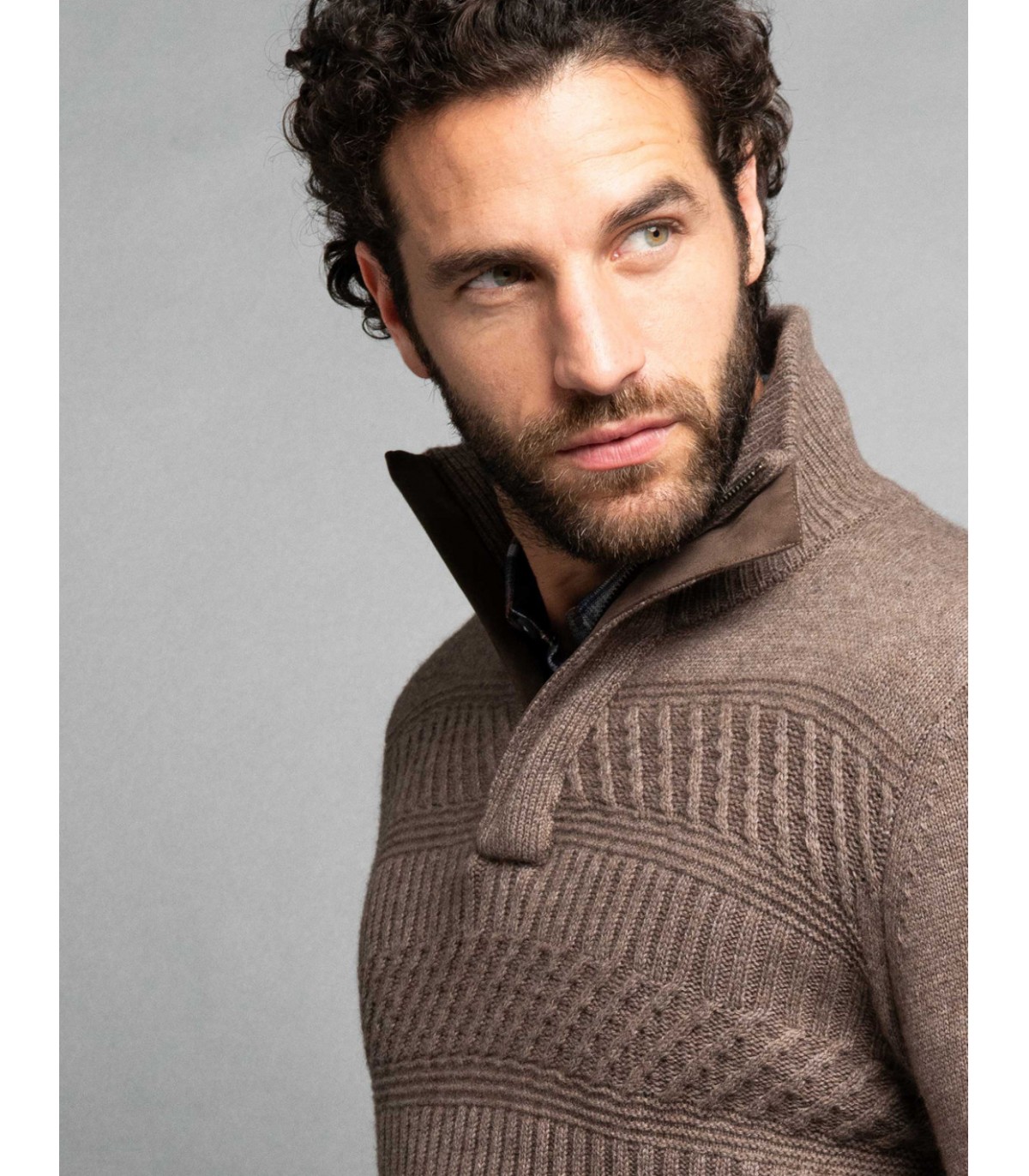 Pull col zippe delahaye 355beige