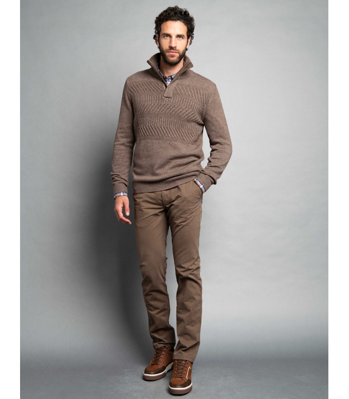 Pull col zippe delahaye 355beige