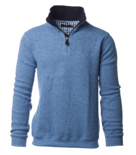 Pull col zippe ethnic blue ciel