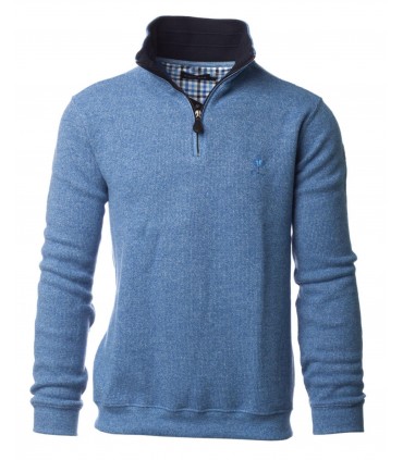 Pull col zippe ethnic blue ciel