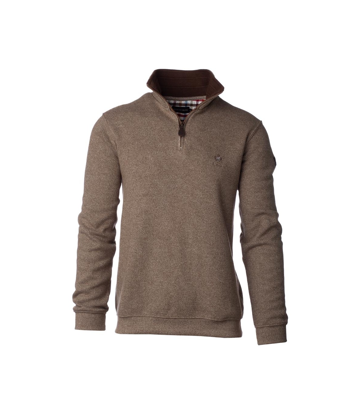 Pull col zippe ethnic blue beige