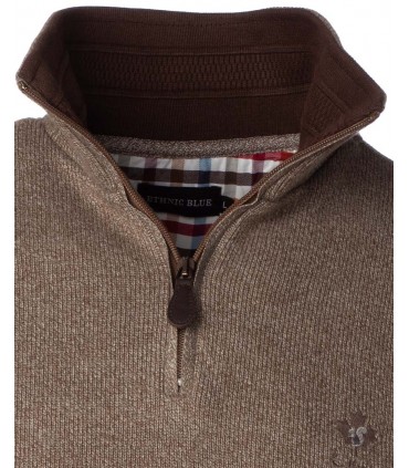 Pull col zippe ethnic blue beige