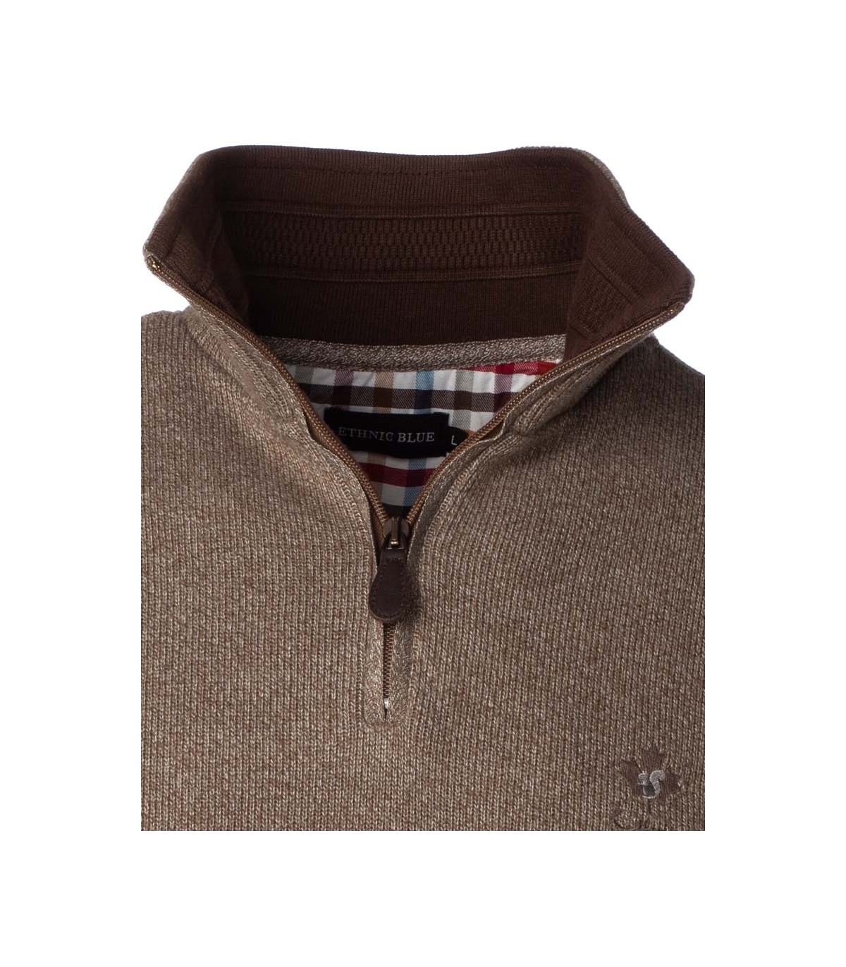 Pull col zippe ethnic blue beige