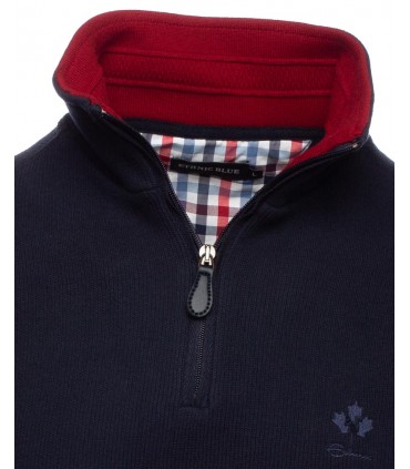 Pull col zippe ethnic blue marine