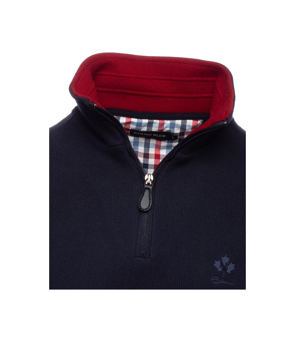 Pull col zippe ethnic blue marine