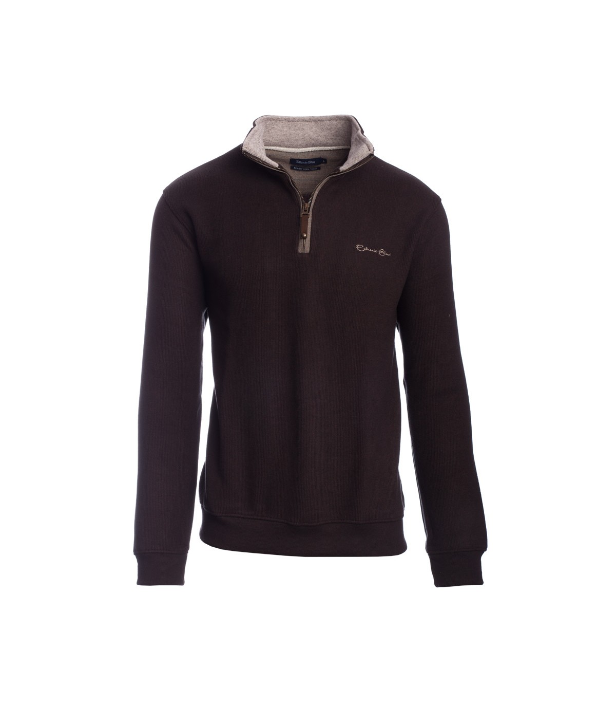 Pull col zippe ethnic blue choco
