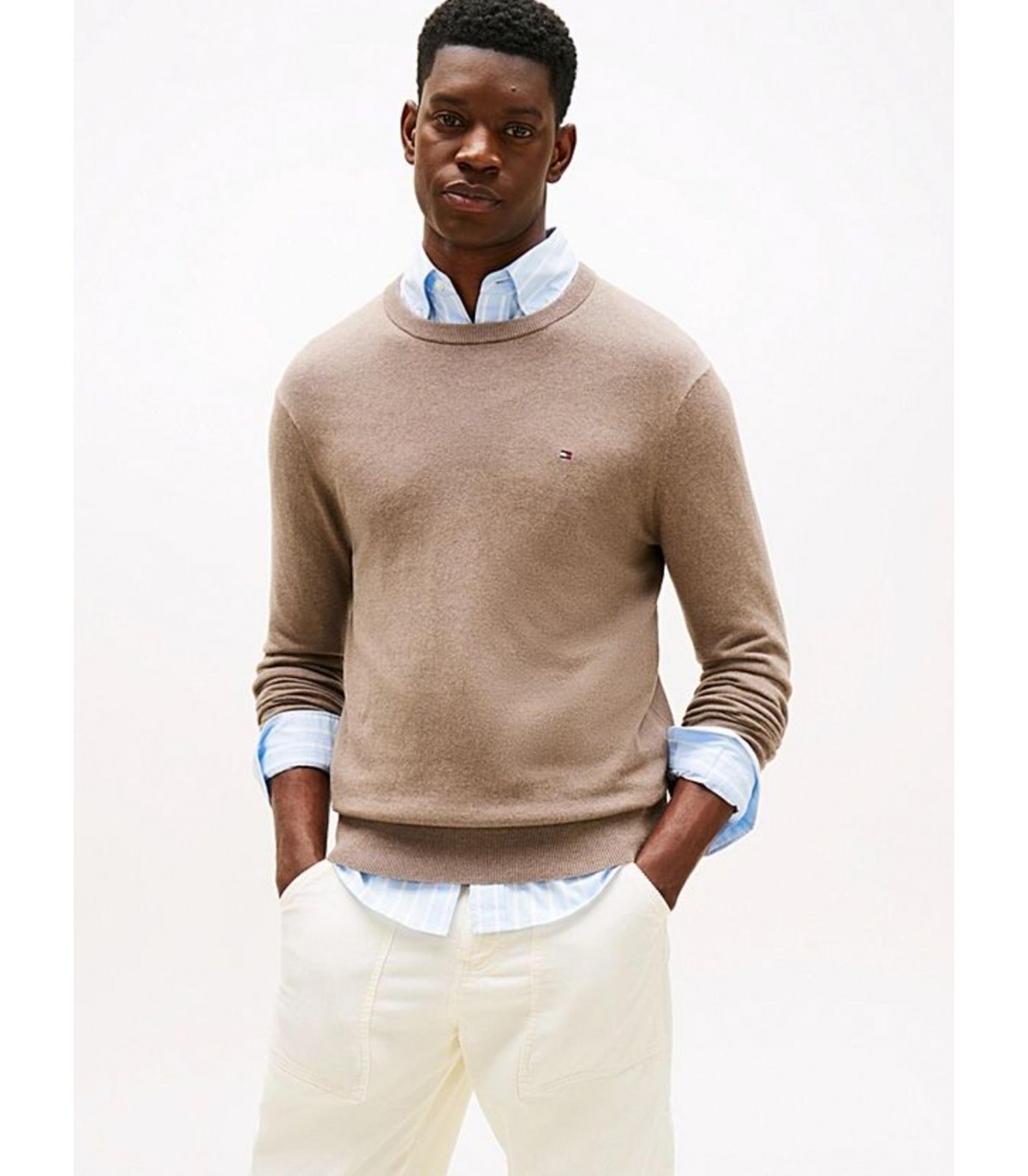 Pull col rond tommy menswear hi3taupe