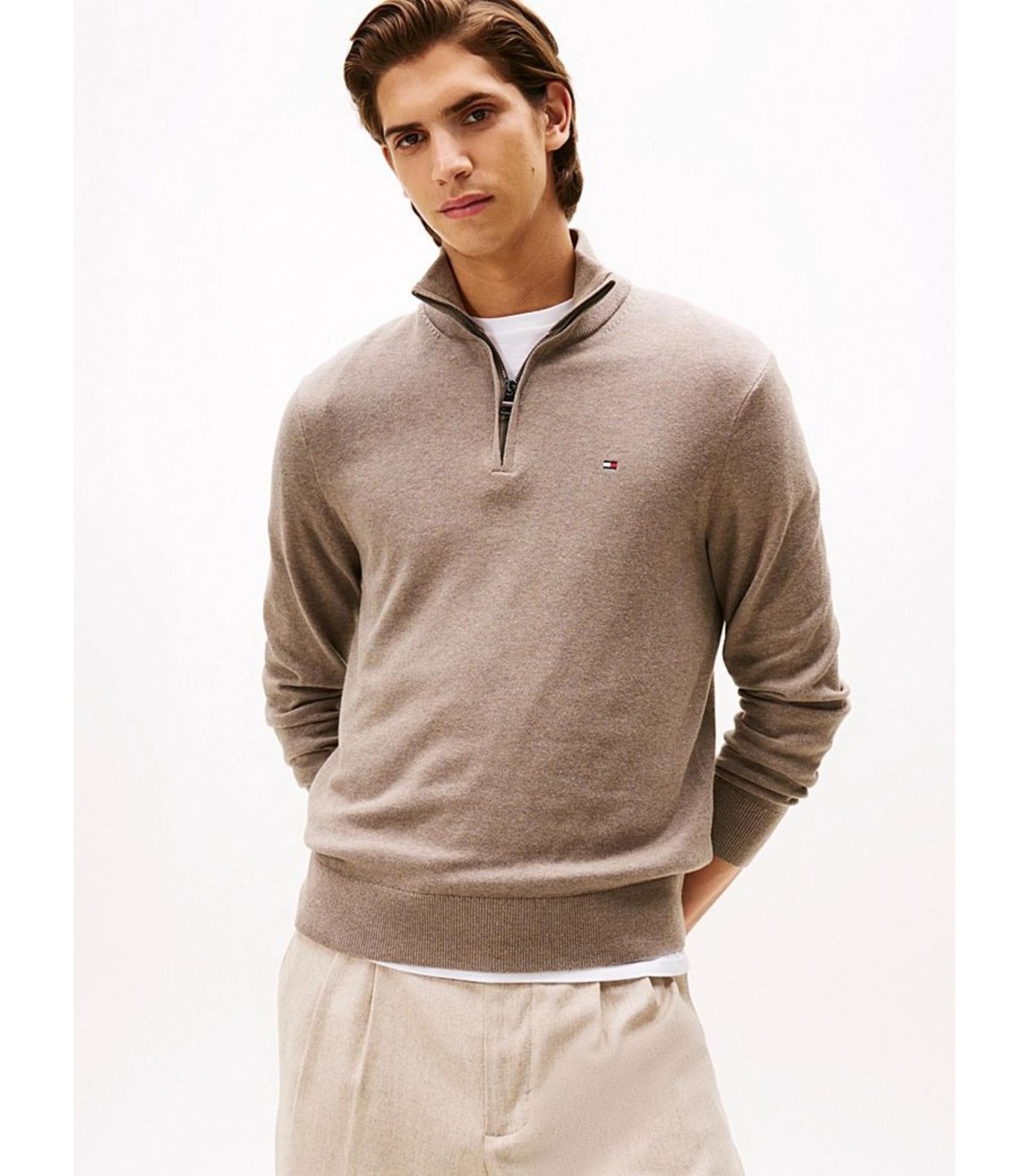 Pull col zippe tommy menswear hi3taupe