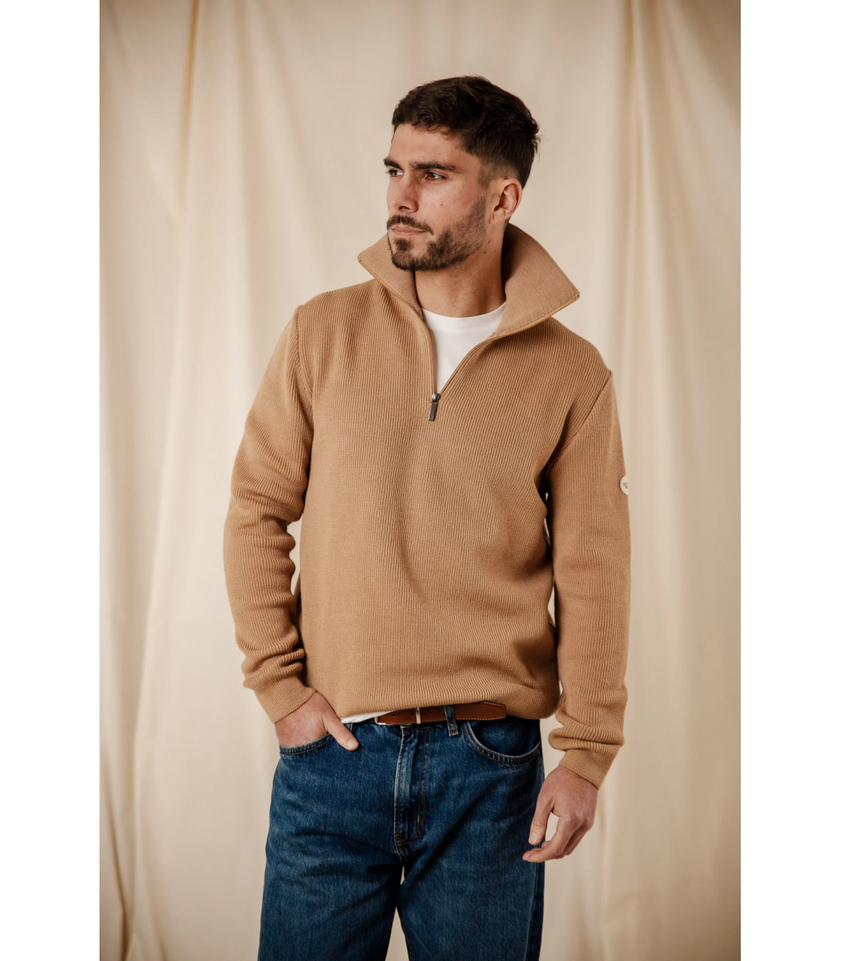 Pull col zippe royal mer 0006.0004beige/ecru