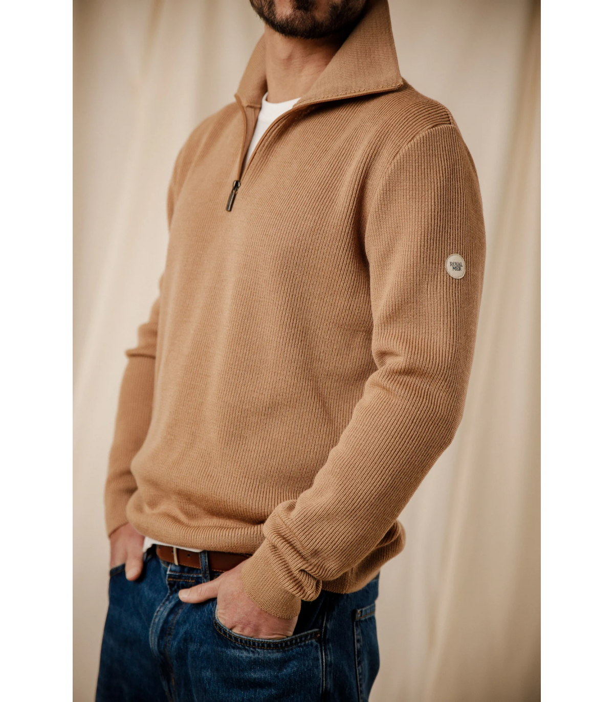 Pull col zippe royal mer 0006.0004beige/ecru
