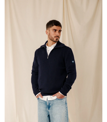 Pull col zippe royal mer 5050.0004marin/ecru