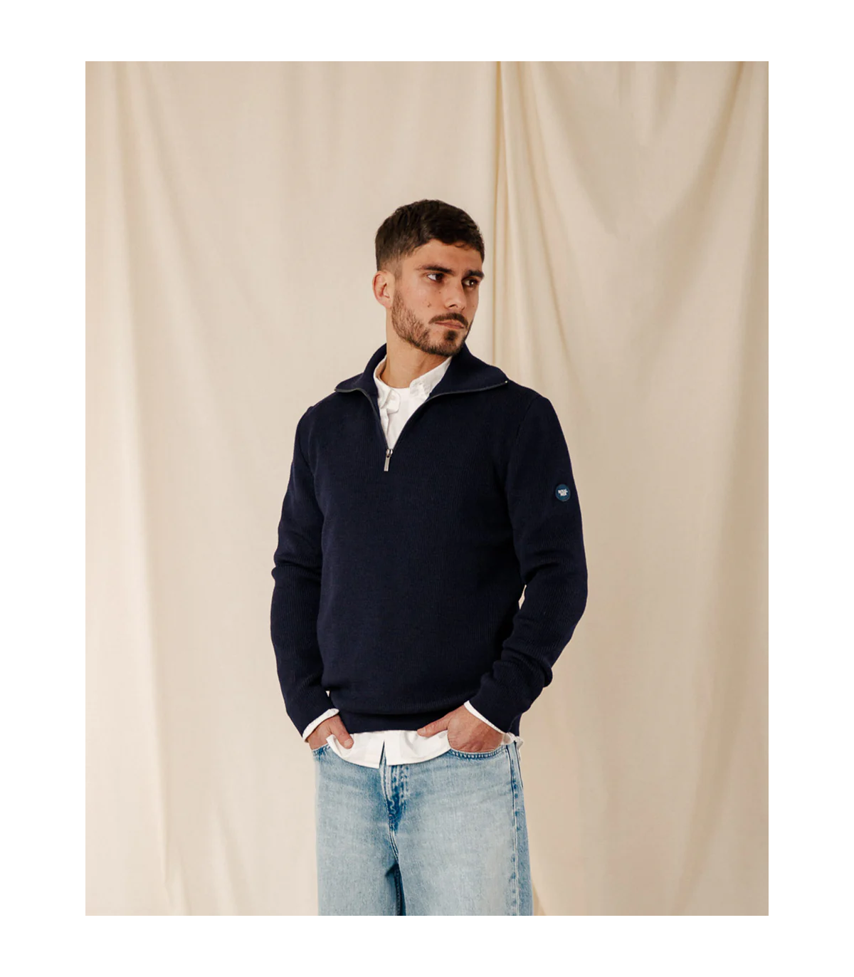 Pull col zippe royal mer 5050.0004marin/ecru