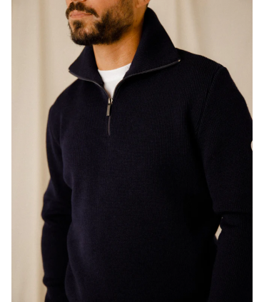 Pull col zippe royal mer 5050.0004marin/ecru