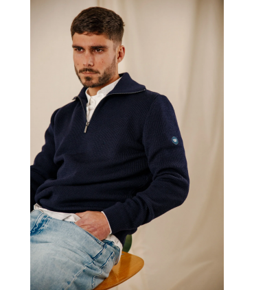 Pull col zippe royal mer 5050.0004marin/ecru