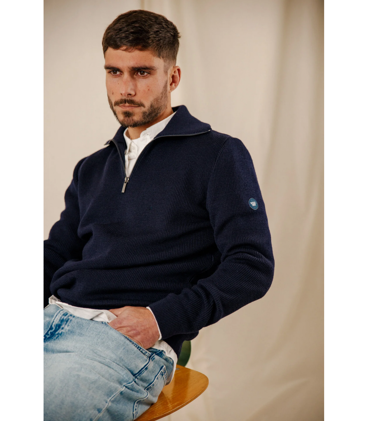 Pull col zippe royal mer 5050.0004marin/ecru